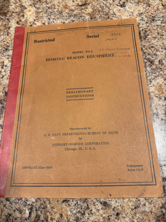 WWII U.S. Navy YG-1 Homing Beacon Equipment Manual – Ships / BuShips