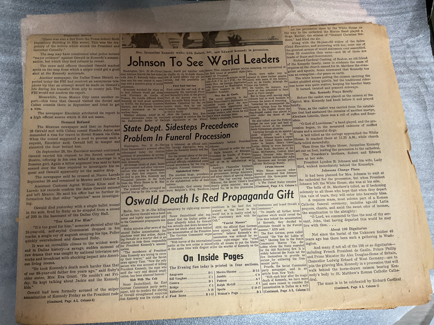The Evening Sun Nov 25, 1963 “Tribute to Kennedy”