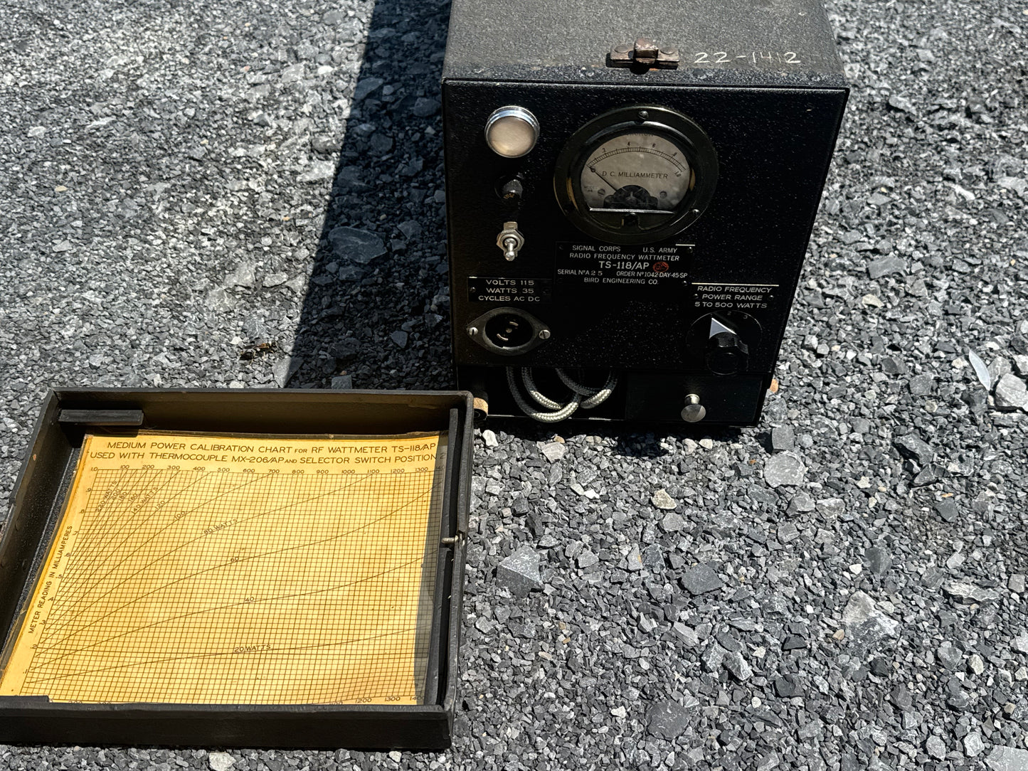 WWII U.S. Army Signal Corps TS-118/AP Radio Frequency Wattmeter Set with Original Case & Elements