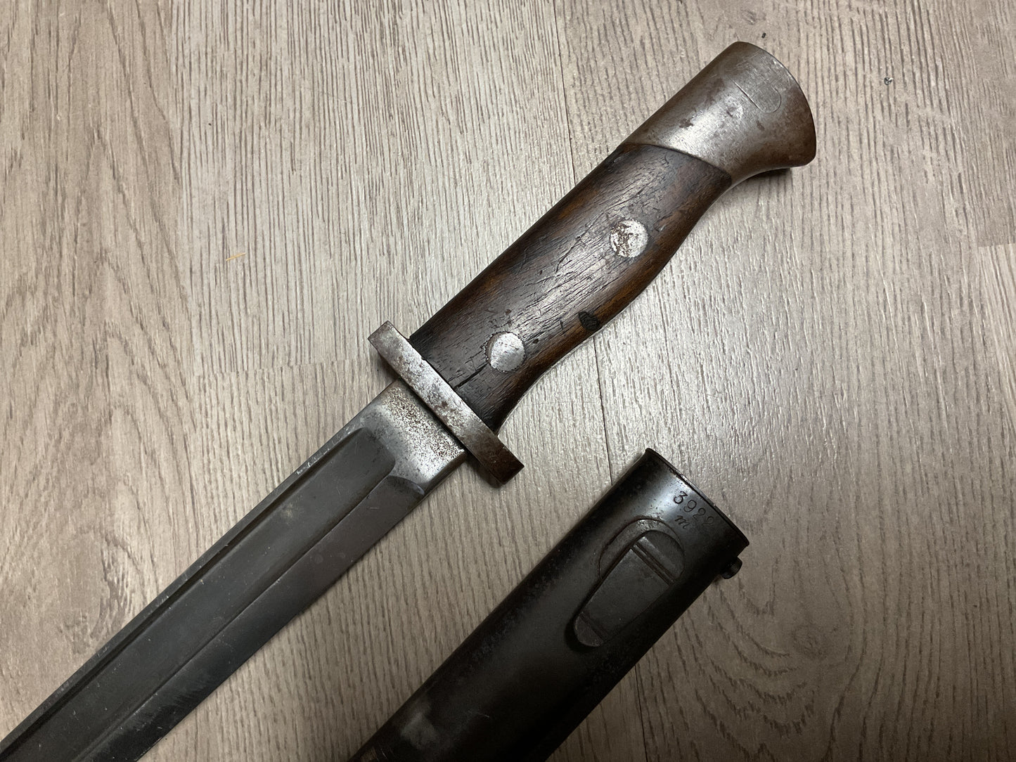 Vintage Military Mauser-Pattern Bayonet w/ Steel Scabbard-Scabbard #3922