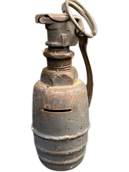 Inert Post-WWI British MKV Lachrymatory Gas Grenade with Early MKII Fuse – Converted to Coin Bank with Penny Inside