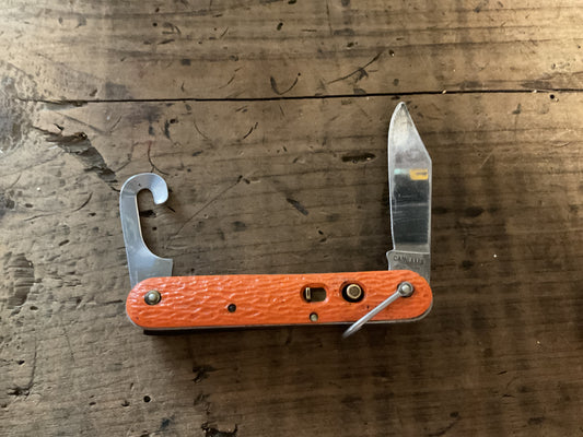 Vintage Camillus U.S. Paratrooper Jump Knife w/ Orange Handles & Cutting Hook