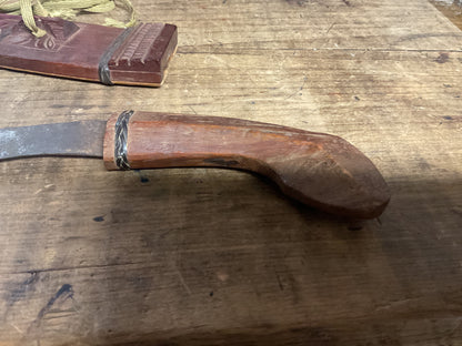 Vintage Southeast Asian Parang/Golok Knife w/ Carved Wooden Scabbard