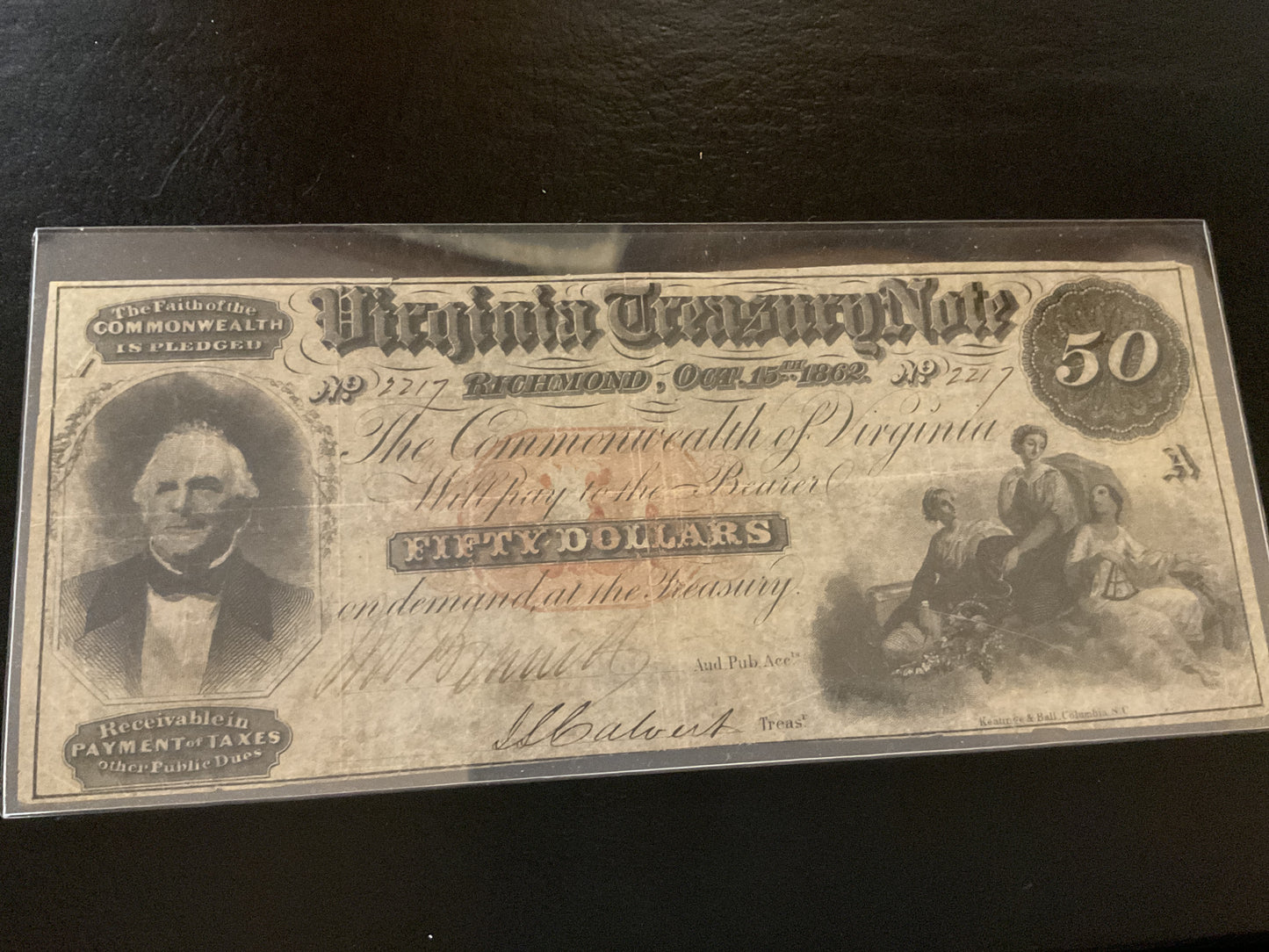 Confederate State of Virginia Fifty Dollar Treasury Note Civil war