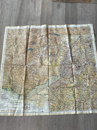 Original WWII Allied MI9 Silk Escape & Evasion Map 43/C–43/D – France, Germany, Belgium, Holland & Switzerland