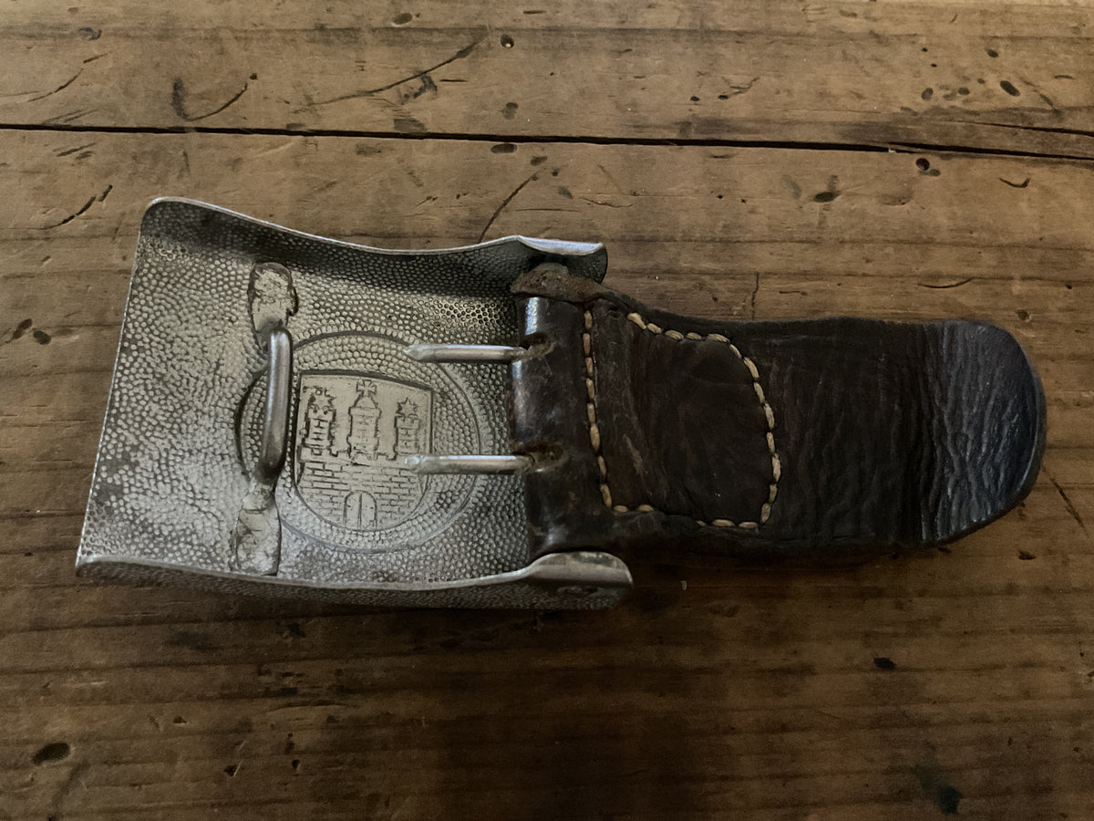 German Hamburg Fire Brigade Belt Buckle w/ 1942 Dated & Makers Mark on Tab