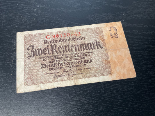 German 2 Rentenmark Transitional Currency 1937