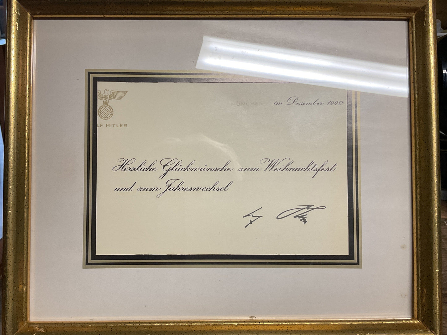 1940 Adolf Hitler Christmas & New Year Greeting Card w/ Frame