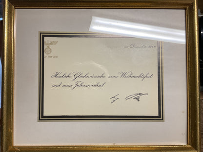 1940 Adolf Hitler Christmas & New Year Greeting Card w/ Frame