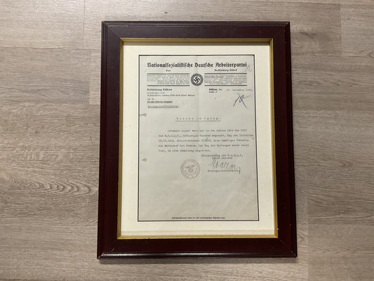 NSDAP Membership Verification Certificate-Kreisleitung Gustrow-1934