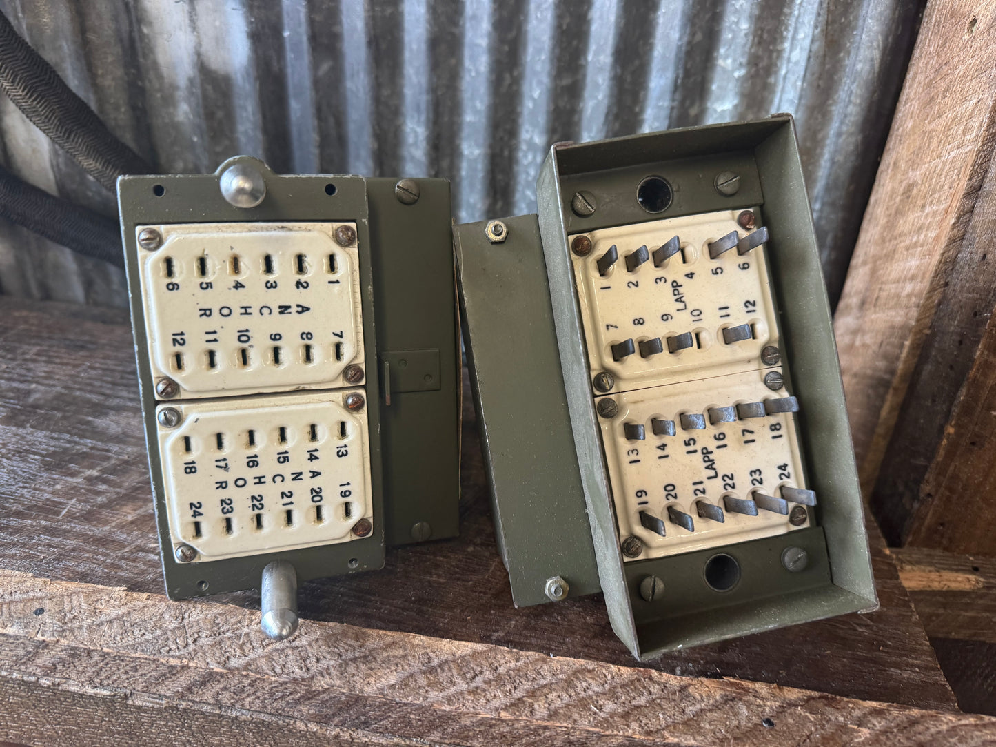 WWII U.S. Military Signal Corps Switching / Junction Box Set w/ Original Cable Harness