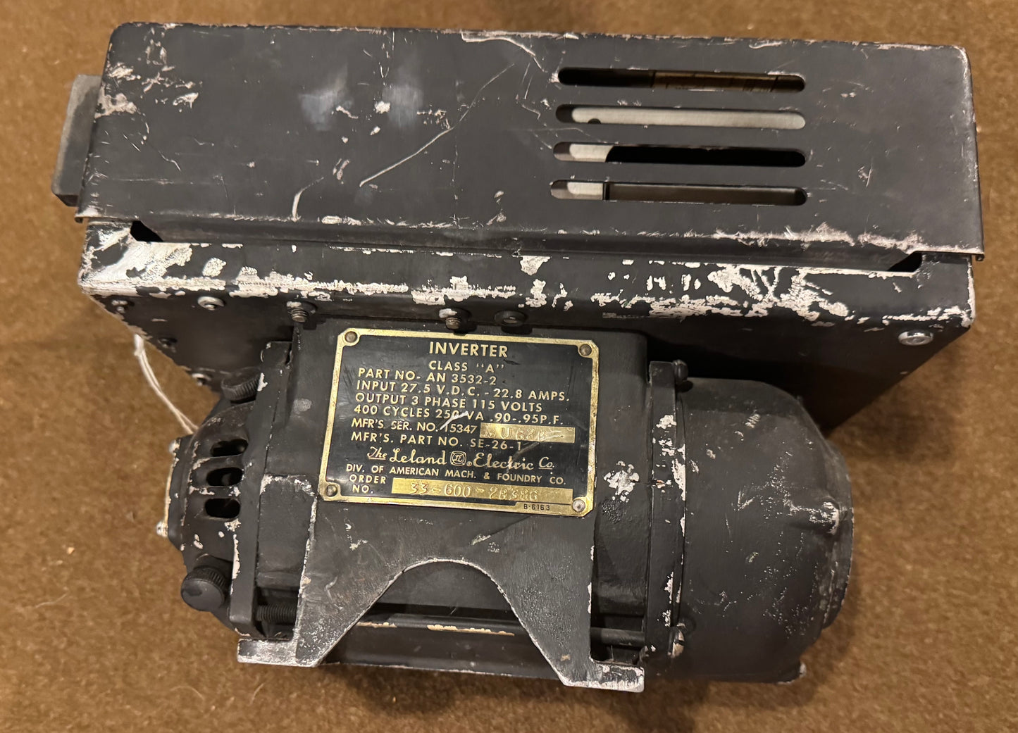 WWII Aircraft Inverter AN 3532-2 — Leland Electric 27.5V DC to 115V AC 3-Phase