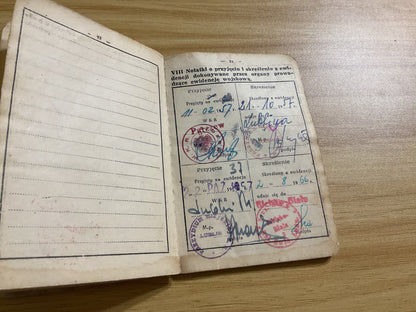 Original 1950’s Polish People’s Army Military Service Book w/ Sailor’s Photo and Extensive Entries & Stamps