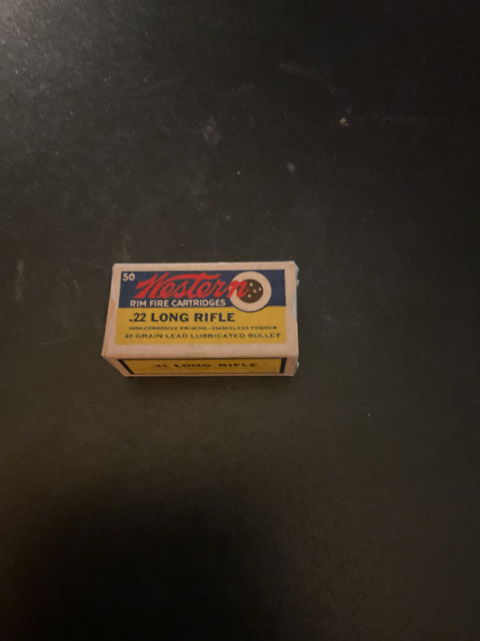 Vintage Western .22 Long Rifle Rimfire Cartridges — Full Box of 50