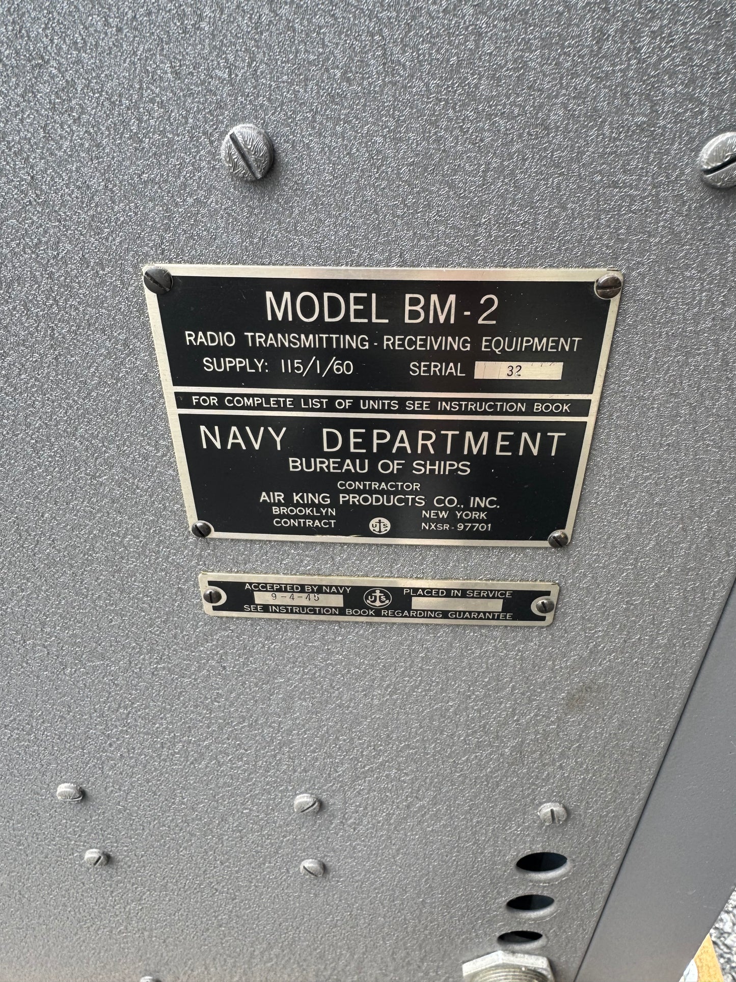 WWII U.S. Navy Bureau of Ships Model BM-2 radio transmitting/receiving equipment cabinet