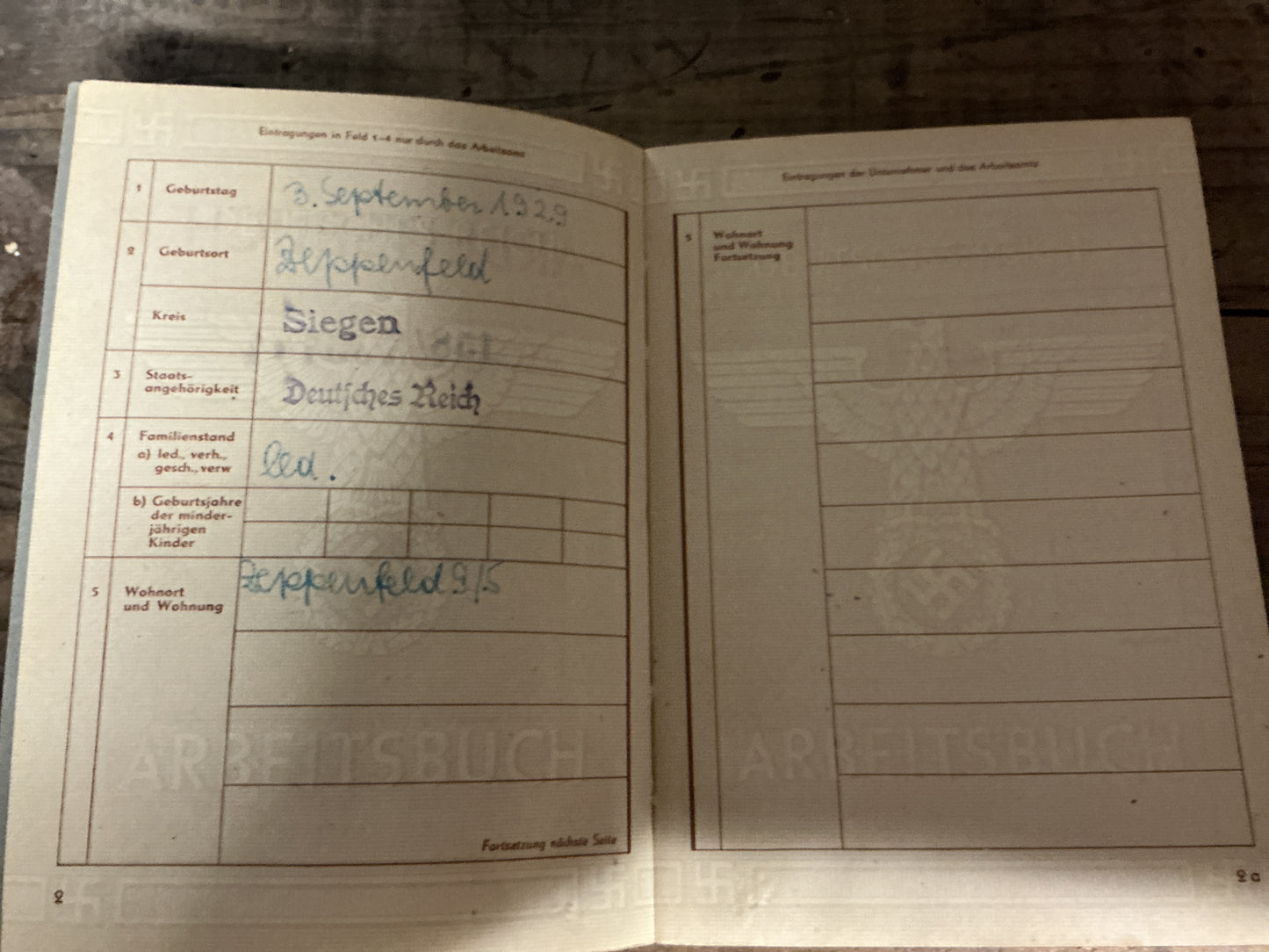 Original WWII German Third Reich Arbeitsbuch & Portrait Photo-Named Deutsche Reichsbahn Worker, Gerhard Becker-1944 Issue