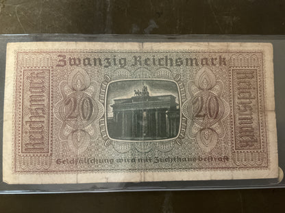 WWII German 20 Reichsmark Banknote-Third Reich Banknote