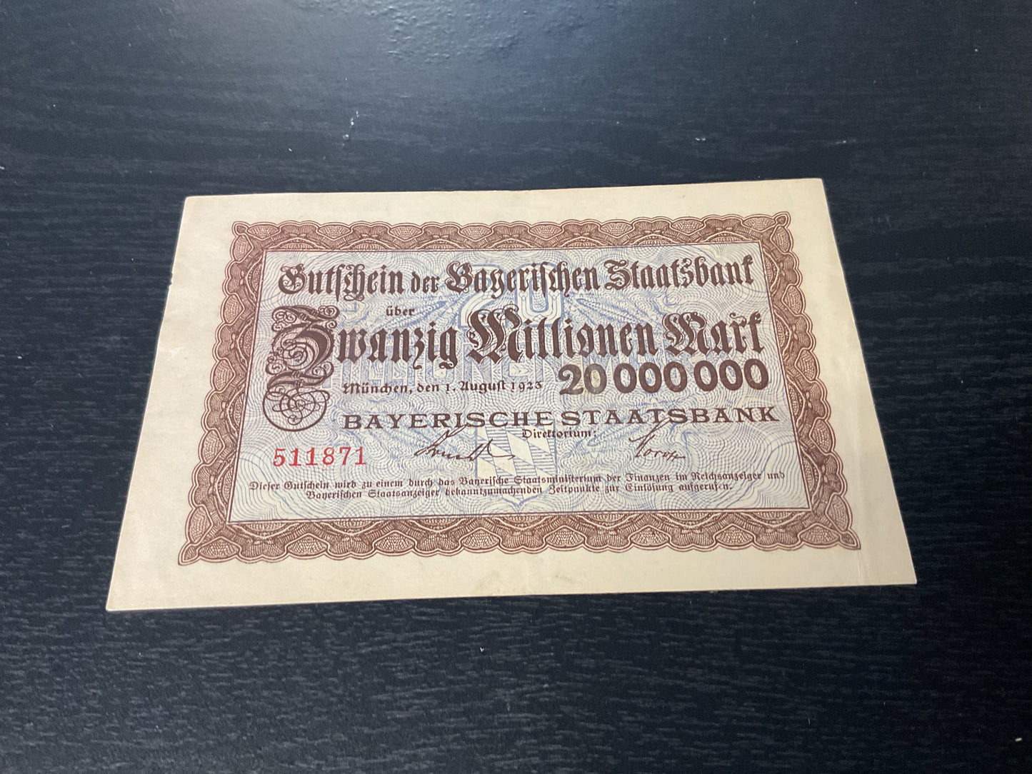 German 20 Million Mark Note 1923