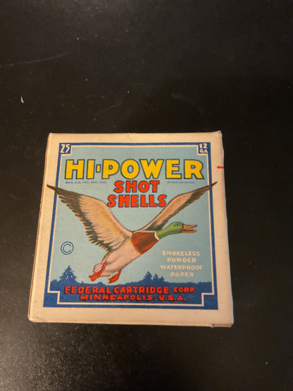 Vintage Federal Hi-Power 12 Gauge 00 Buck Shot Shells — Full Box of 25