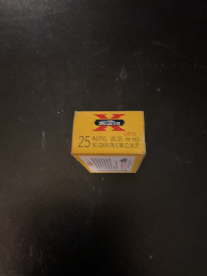 Vintage Western Super-X .25 Automatic Hollow Point Cartridges — Full Box of 50