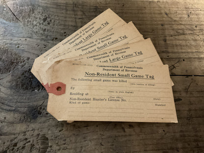 1935 Pennsylvania Non-Resident Hunting Game Tags-Large & Small Game-Lot of 4