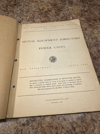 WWII US Army Signal Equipment Directory Power Units TM 11-223 Manual 1945 Original
