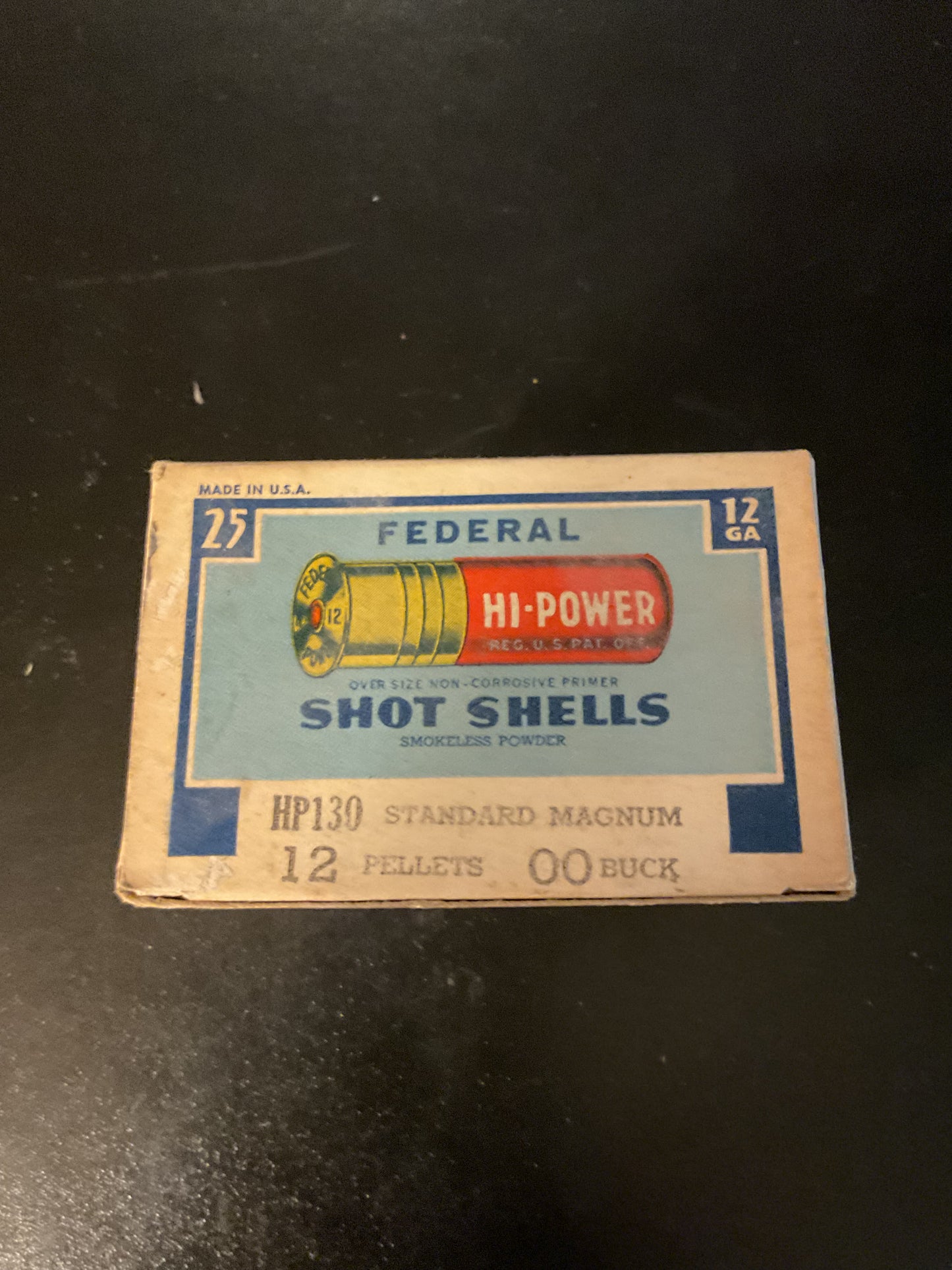 Vintage Federal Hi-Power 12 Gauge 00 Buck Shot Shells — Full Box of 25