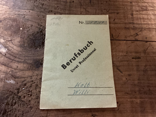 Original 1947 German Berufsbuch (Professional Employment Book)-Named to Willi Kolb