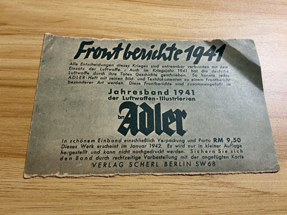 Original WWII German Luftwaffe “Der Adler” Frontberichte 1941 Advertising Card-Verlag Scherl Berlin