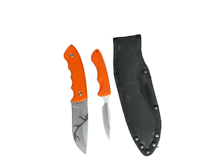 Browning RMEF Hunting Knife Set Skinner & Caping Knife Orange Handles w/ Sheath