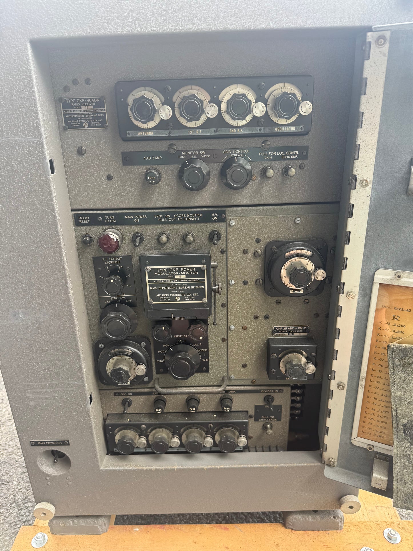WWII U.S. Navy Bureau of Ships Model BM-2 radio transmitting/receiving equipment cabinet