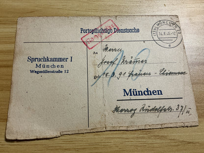 1946 Munich Germany Spruchkammer Denazification Clearance Document-Post WWII-U.S. Occupation