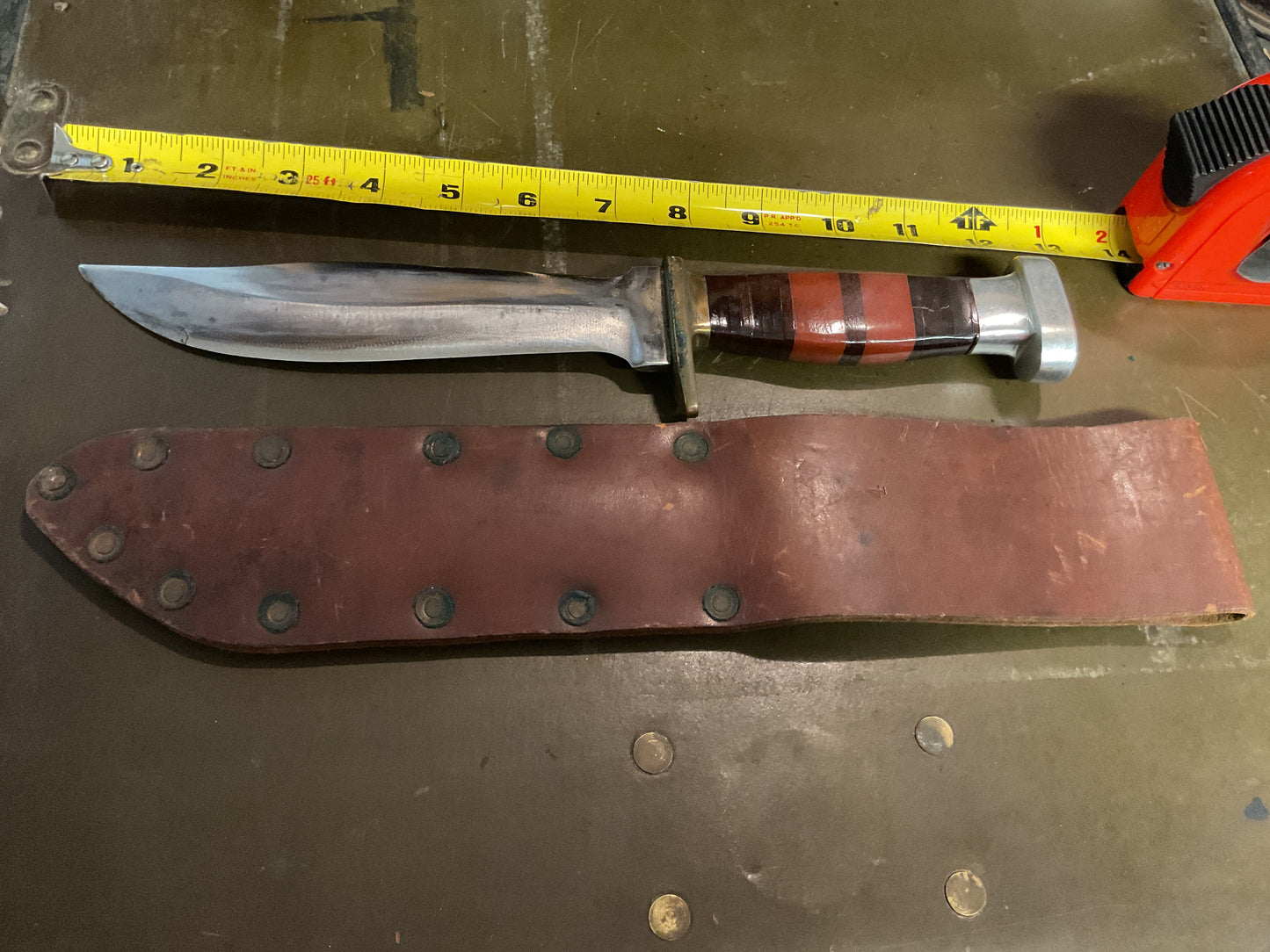 WWII Theatre Knife Orangish Brown Striped Handle