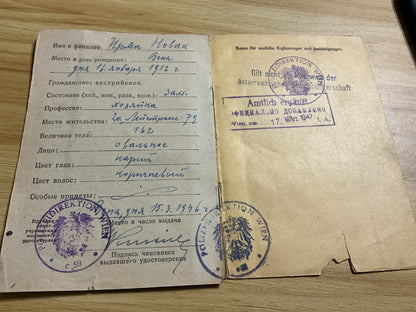 1946 Austrian Allied Occupation Identity Card-Vienna-Named “Irma Novak”-WWII Era ID