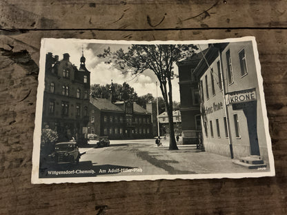 Original WWII German Real Photo Postcard-Wittgensdorf-Chemnitz “Am Adolf Hitler-Platz”