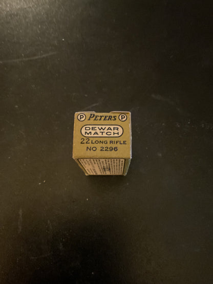 Vintage Peters Dewar Match .22 Long Rifle Rimfire Cartridges — Full Box of 50