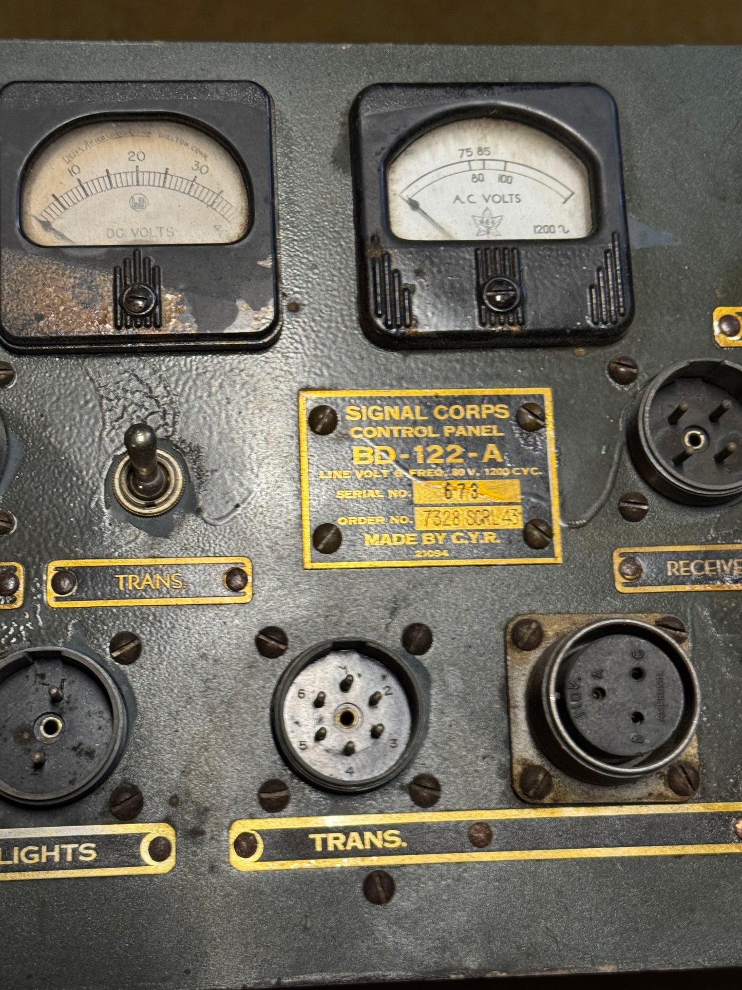WWII U.S. Signal Corps SCR-602-A / BD-122-A Control Panel — 1943 Order