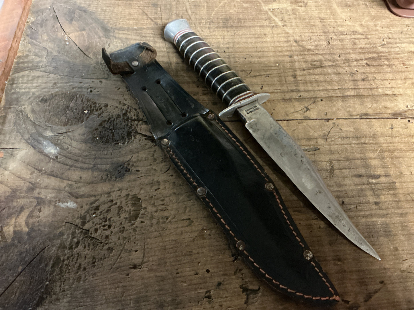 Vintage Sheriff Knife-Solingen Germany-Fixed Blade Hunting Knife w/ Original Sheath