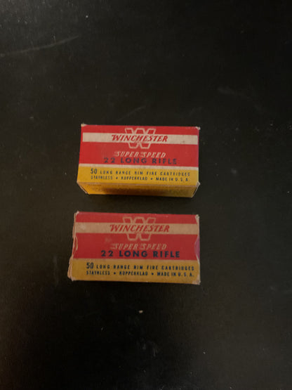 Vintage Winchester Super-Speed .22 Long Rifle Rimfire Cartridges — Full Box of 50