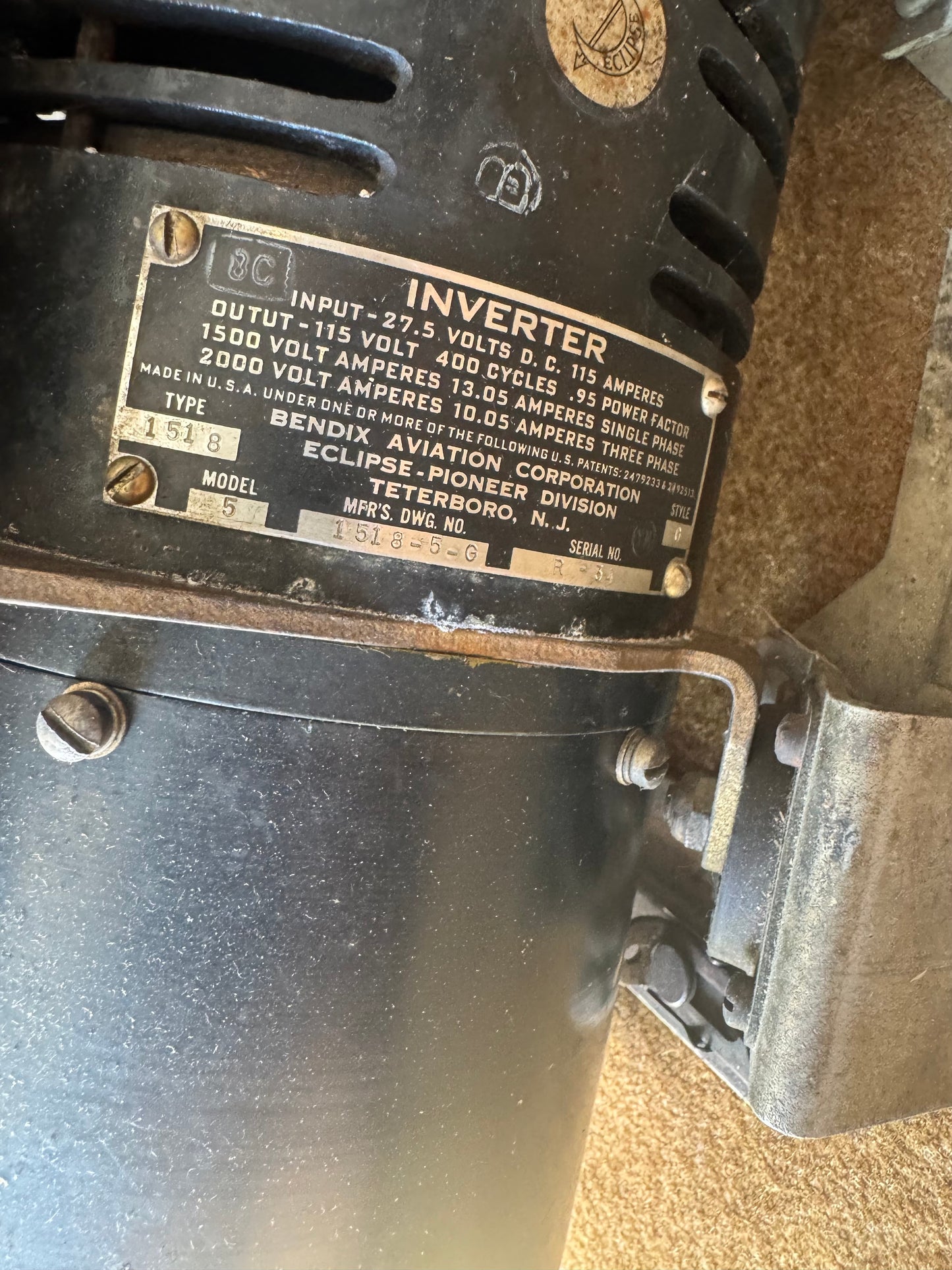 Bendix Aviation Eclipse-Pioneer Type 1518 Static Inverter 27.5V DC to 115V AC Aircraft Power Supply