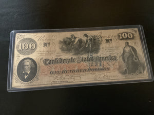 Confederate State of America One Hundred Dollar Note Civil War