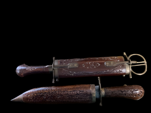 19th Century German Hirschfanger Hunting Knife & Carving Set