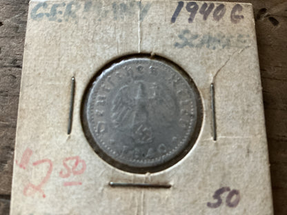 1940-G German Third Reich 50 Reichspfennig Coin-Swastika Eagle Type