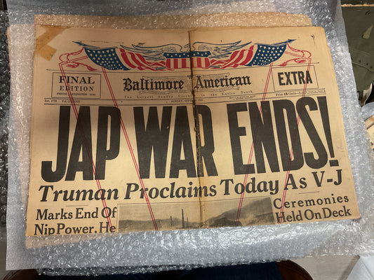 Baltimore American Sept 2, 1945 “jap war ends”