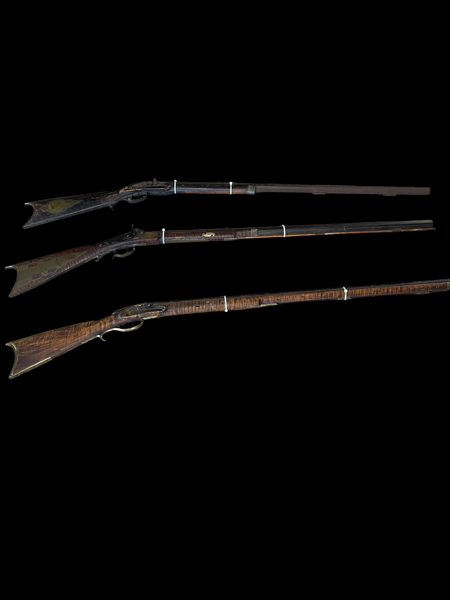Pennsylvania Long Rifle Parts Lot – 3 Antique Muzzleloaders – Named Barrels