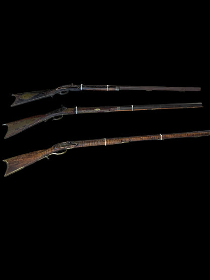 Pennsylvania Long Rifle Parts Lot – 3 Antique Muzzleloaders – Named Barrels