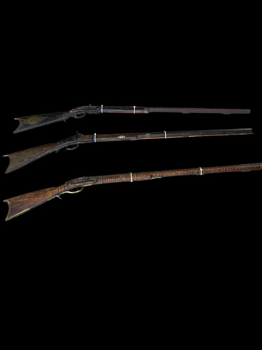 Pennsylvania Long Rifle Parts Lot – 3 Antique Muzzleloaders – Named Barrels
