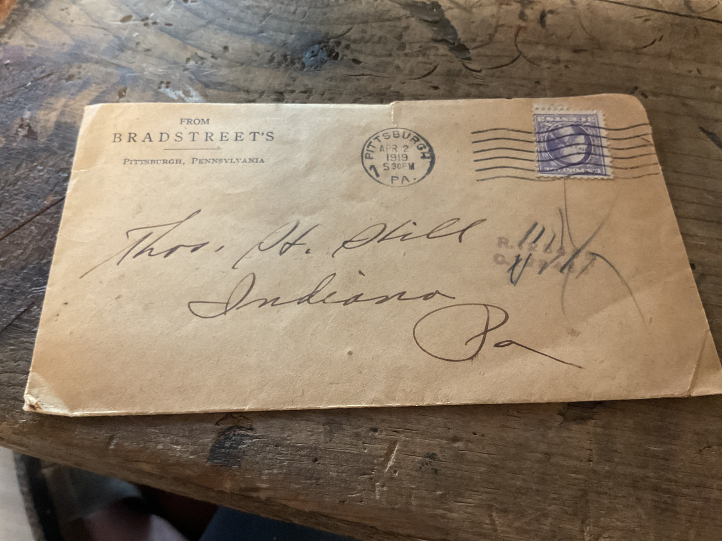1919 Bradstreet Company Credit Inquiry-Indiana, Pa, Original Envelope & Forms. April 2, 1919