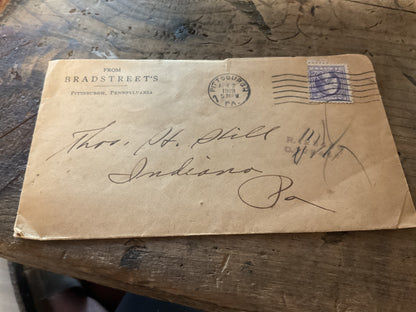 1919 Bradstreet Company Credit Inquiry-Indiana, Pa, Original Envelope & Forms. April 2, 1919