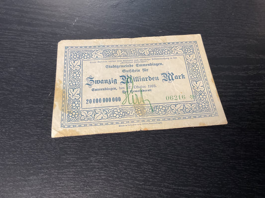 German 20 Billion Mark Emergency Notes 1923